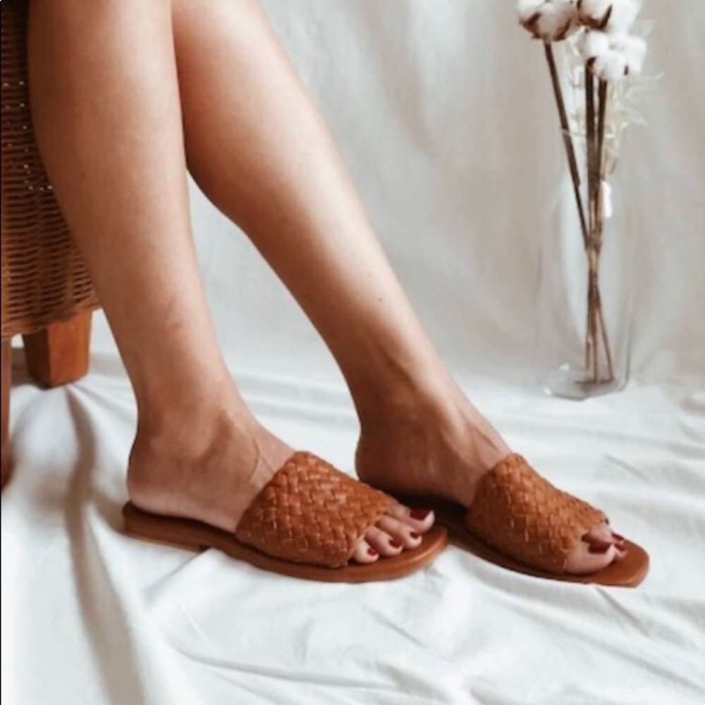 Brown Trendy Woven Boho Slides Flats